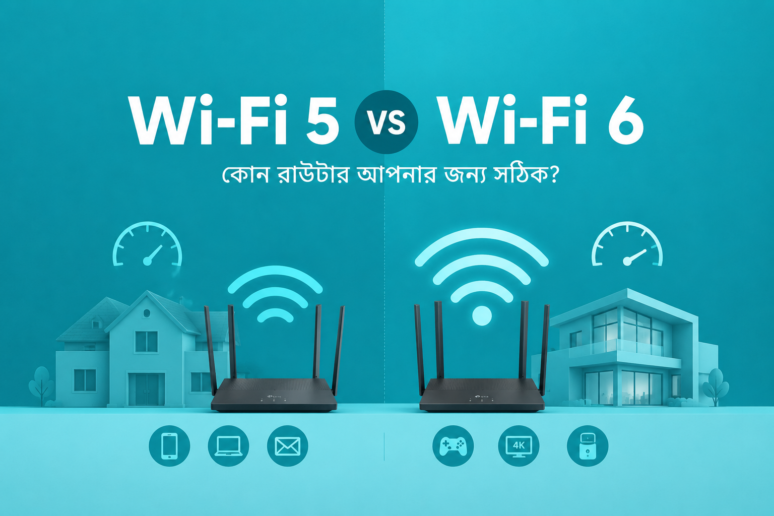 A banner comparing Wi-Fi 5 vs Wi-Fi 6 routers side-by-side