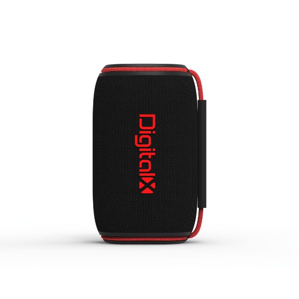 Digital X Pulse Mini portable Bluetooth speaker in black and red – front view