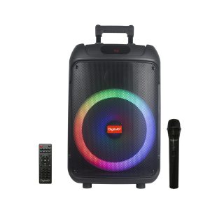- DigitalX PartyMate T501 portable Bluetooth party trolley speaker with RGB lighting, wireless microphone, remote control and telescopic carry handle