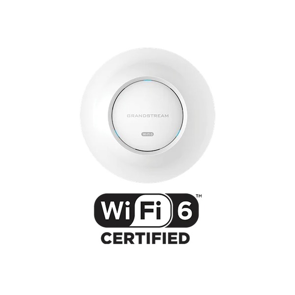 Front view of the Grandstream GWN7660E Wi-Fi 6 indoor access point with Wi-Fi 6 Certified branding.