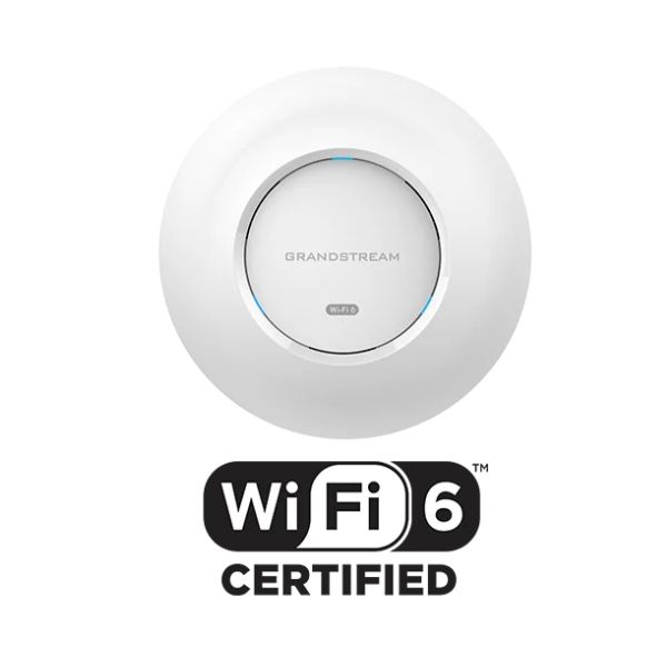 Rear view of the Grandstream Wi-Fi 6 wireless access point showing the mounting plate, ventilation slots, and reset button.